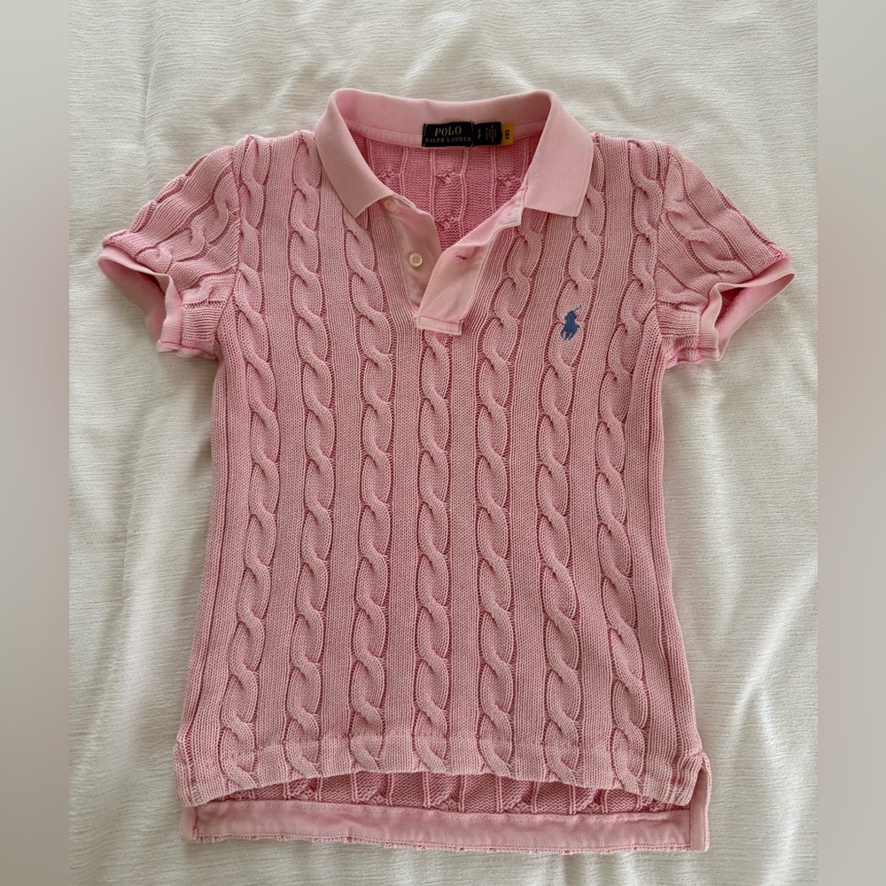 Ralph Lauren Pink Short Sleeve Tee with Cable Knit